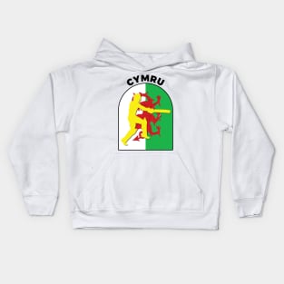 Cymru Cricket Batsman Baner Cymru Kids Hoodie